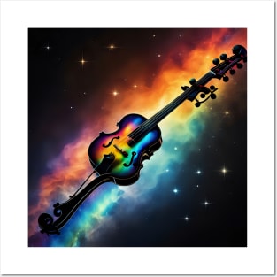 Colorful violin in space Posters and Art